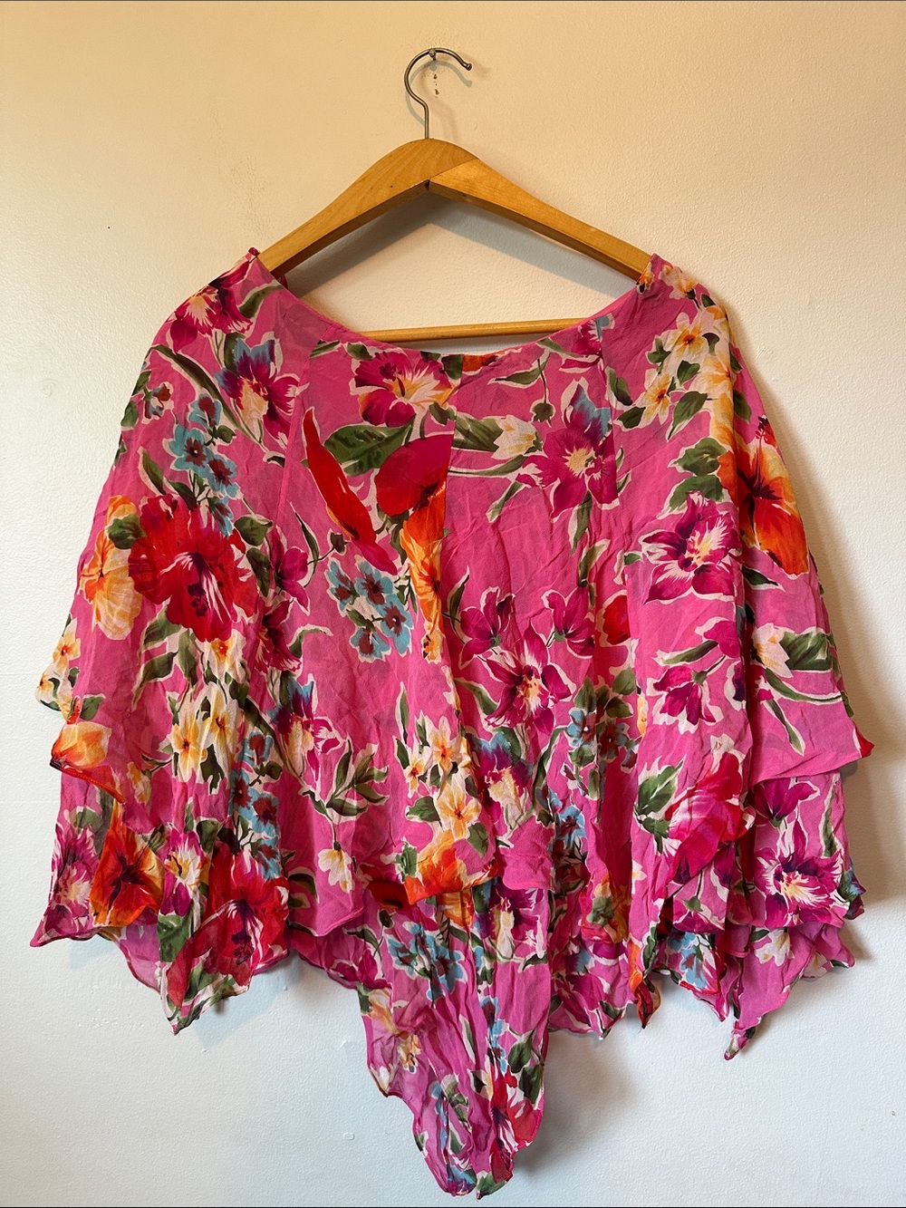 Ralph Lauren Vintage Floral Pink Lightweight Boho Poncho Blouse Women's 14P - Picture 3 of 8